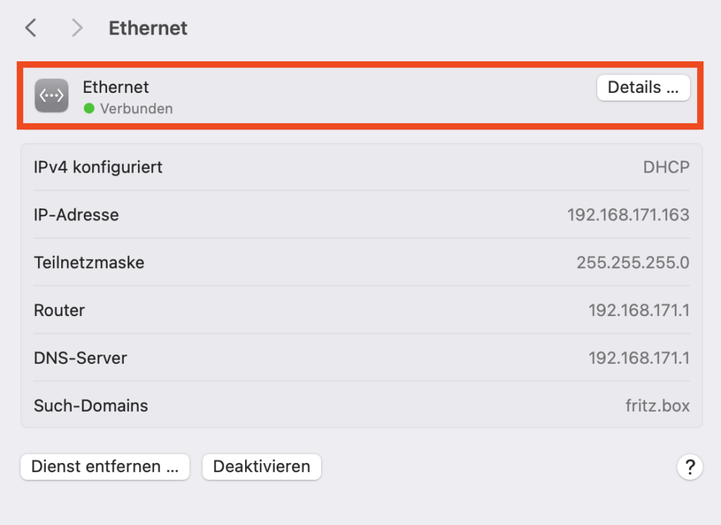 Ethernet-Konfiguration in macOS