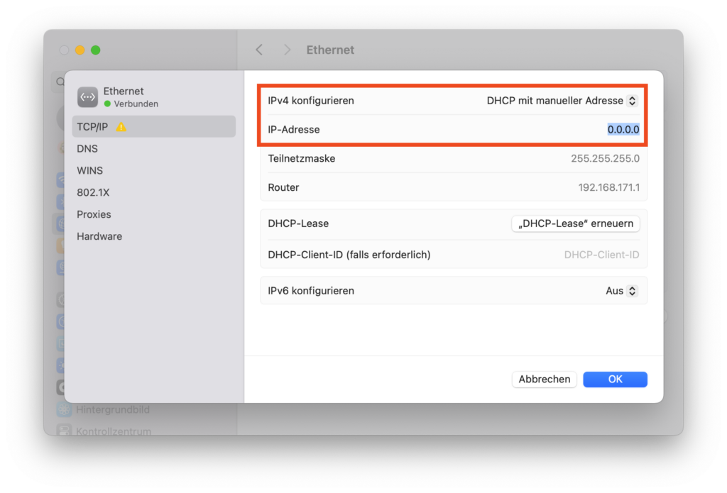 Manuelle IP-Adresse in macOS vergeben