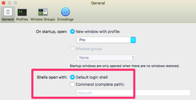 default login shell in terminal