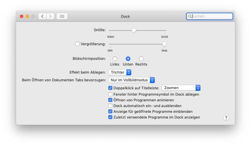 Dock in macOS Mojave