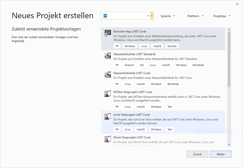 F#-Konsolen-App in Visual Studio 2019 erstellen