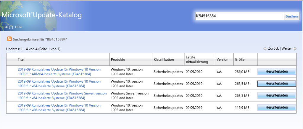 Microsofts Update-Katalog