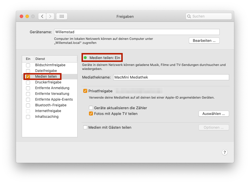 Privatfreigabe in macOS Catalina aktivieren