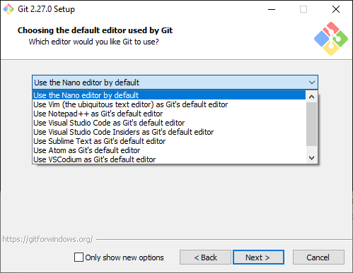 Choose the default editor used by Git