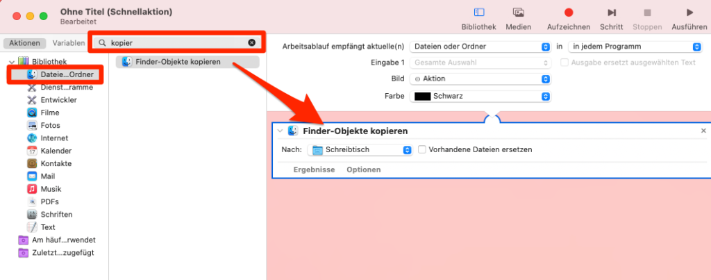 Finder-Objekte mit dem Automator kopieren