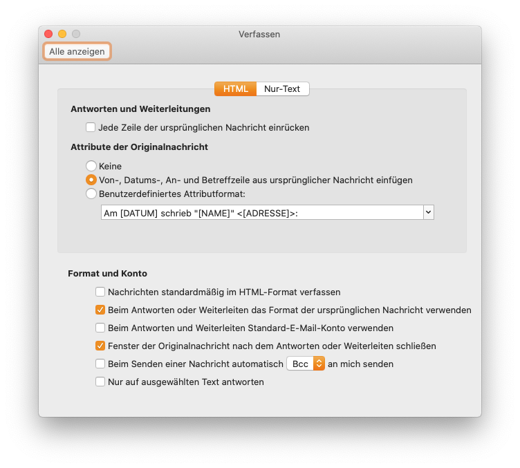 Outlook 16 - Einstellungen für das Verfassen von E-Mails