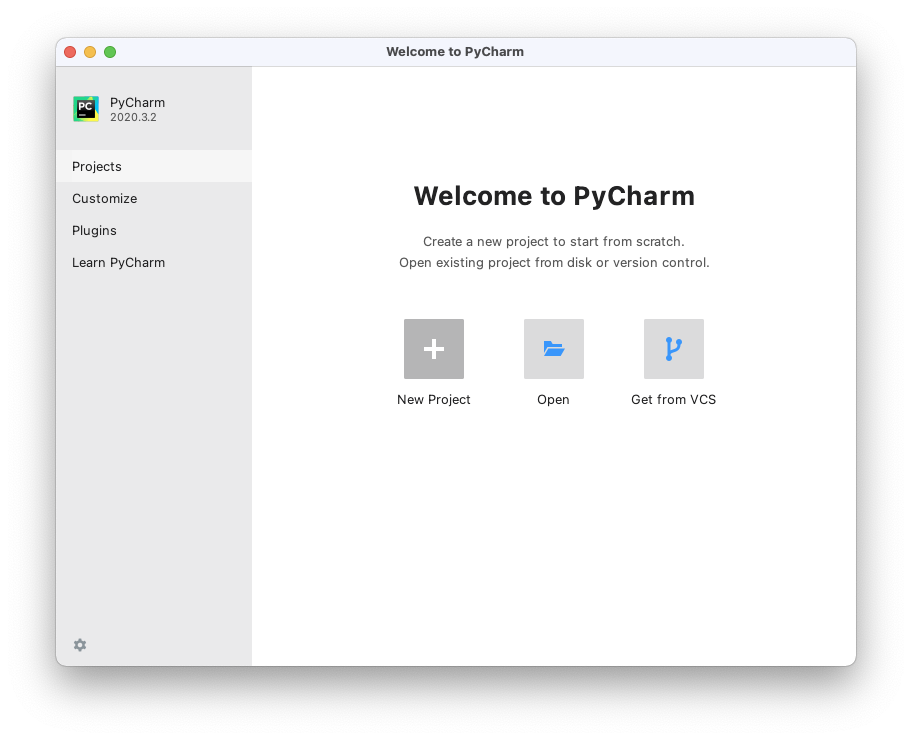 PyCharm Start Window