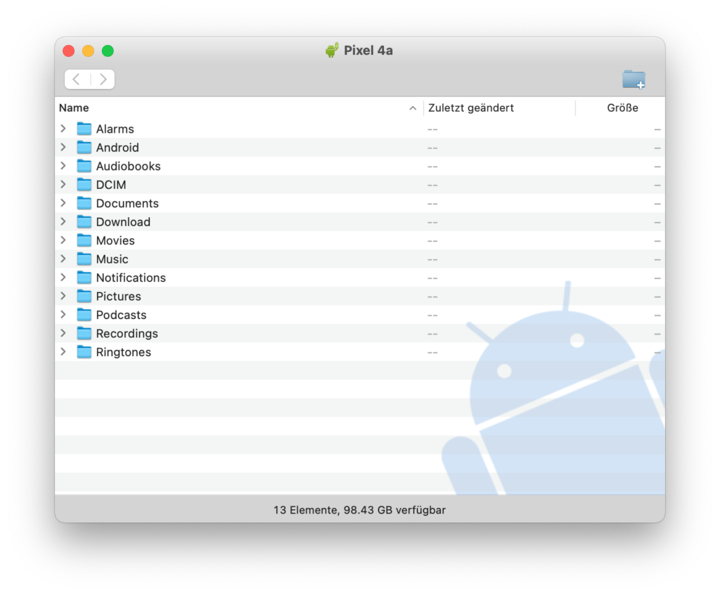 Verzeichnisbaum in der Android-File-Transfer-App