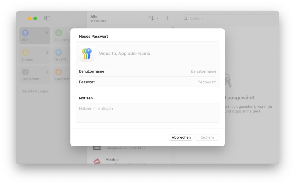 Neues Passwort zur macOS-Passwörter-App hinzufügen