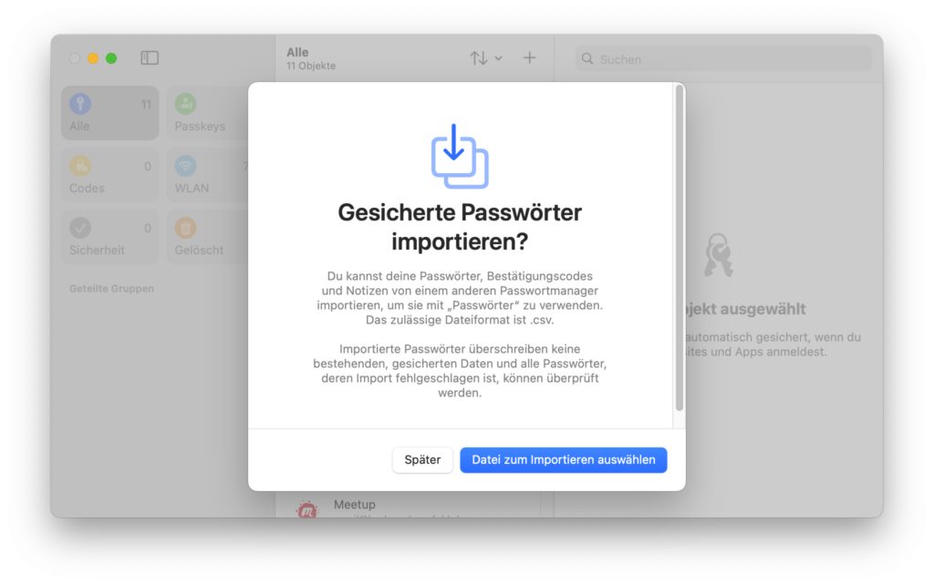 Passwörter in die macOS-Passwörter-App importieren