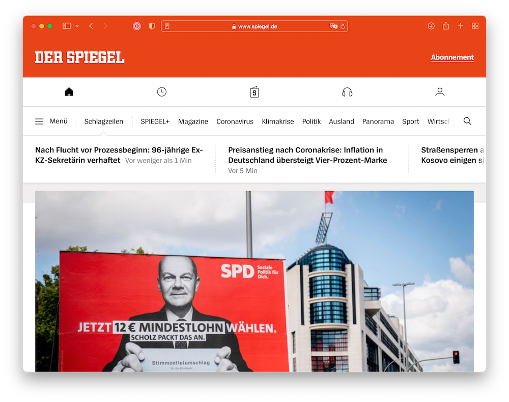 Startseite des Nachrichtenmagazins Der Spiegel