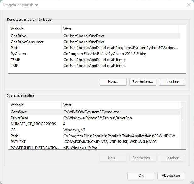 Umgebungs- und Systemvariablen in Windows 11