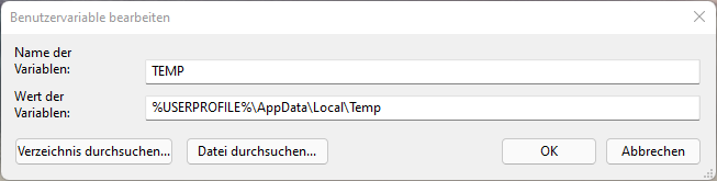 TEMP-Variable in Windows bearbeiten