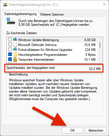 Datenträgerbereinigung unter Windows starten