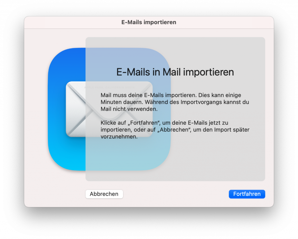 Importfenster von Apple Mail
