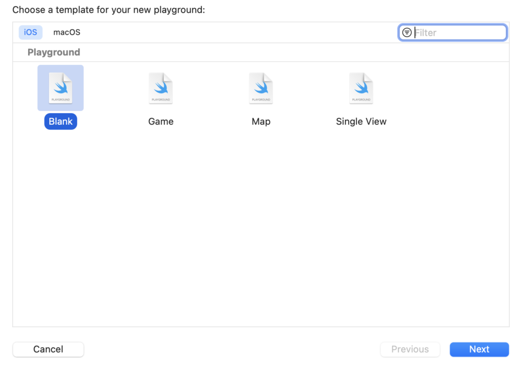 Choose a playground template in Xcode