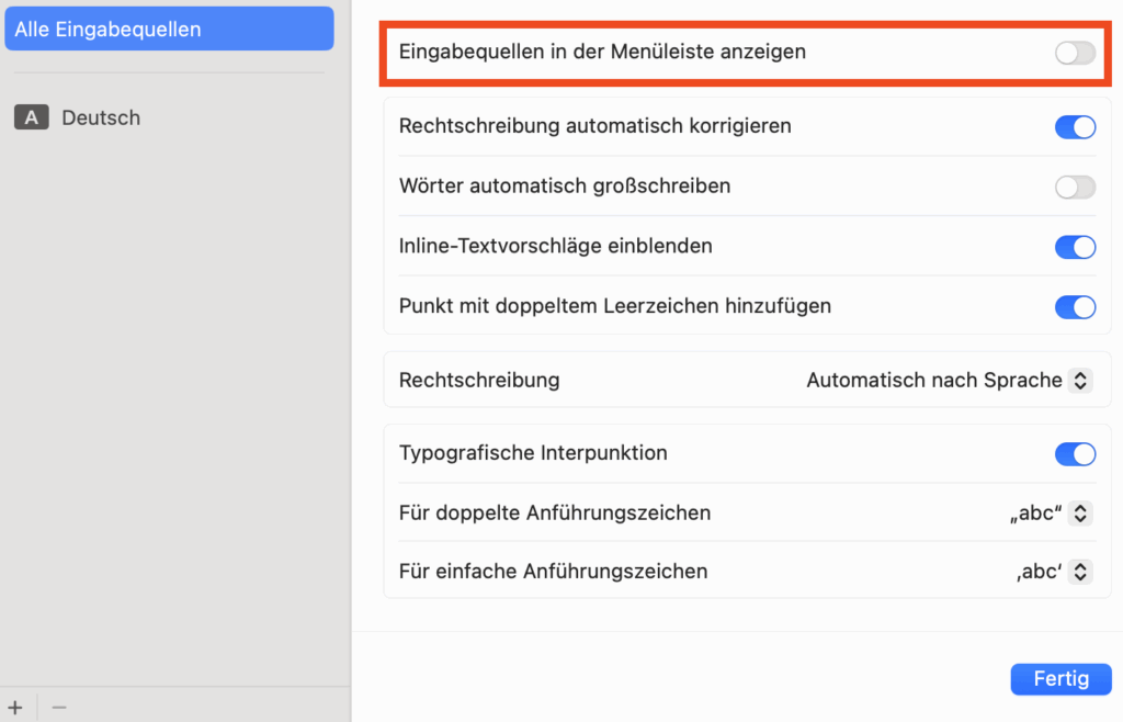Eingabequellen in der Menüleiste anzeigen