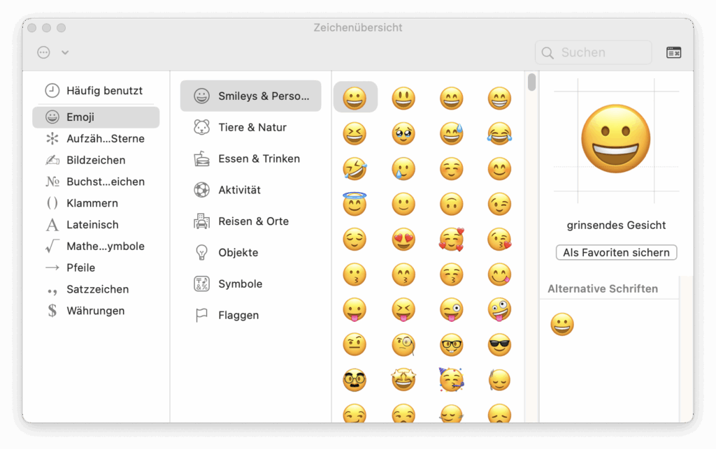 Emoji-Fenster in macOS