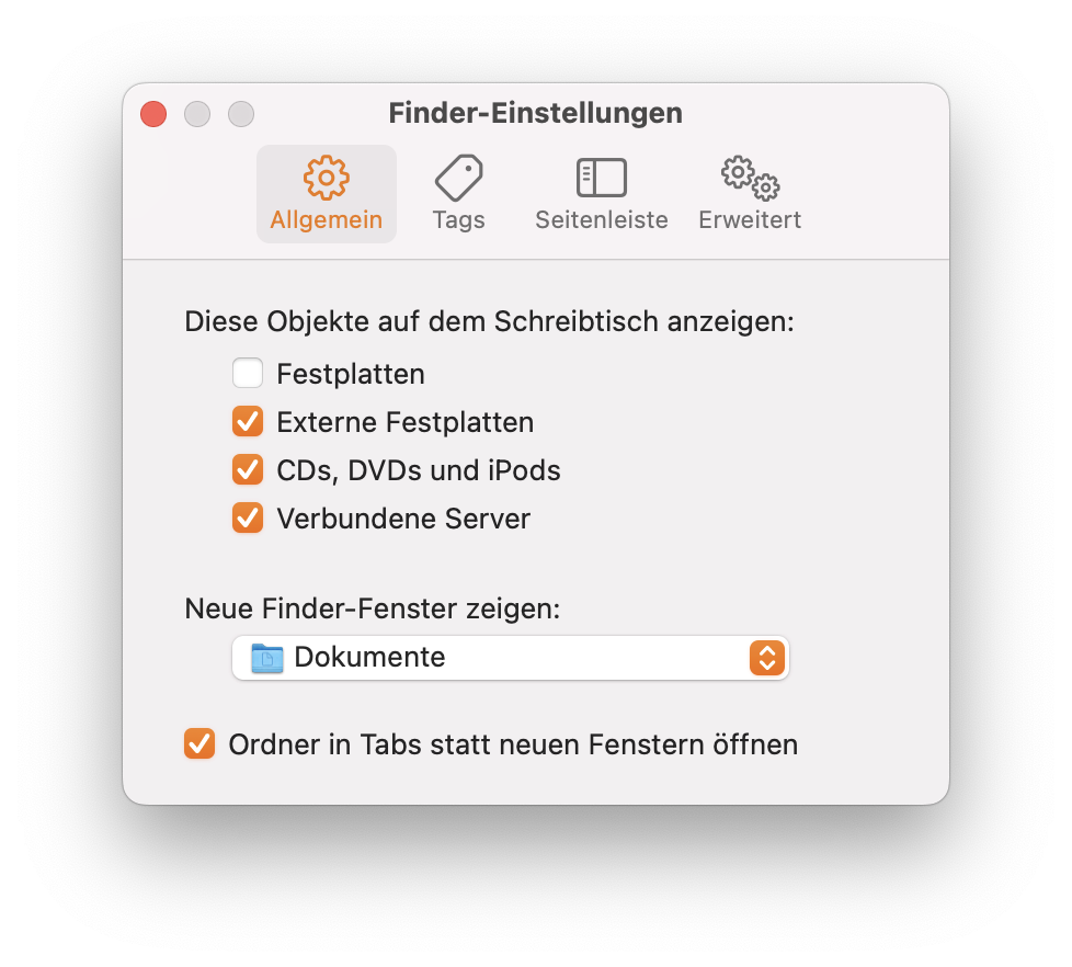 Allgemeine Finder-Einstellungen in macOS