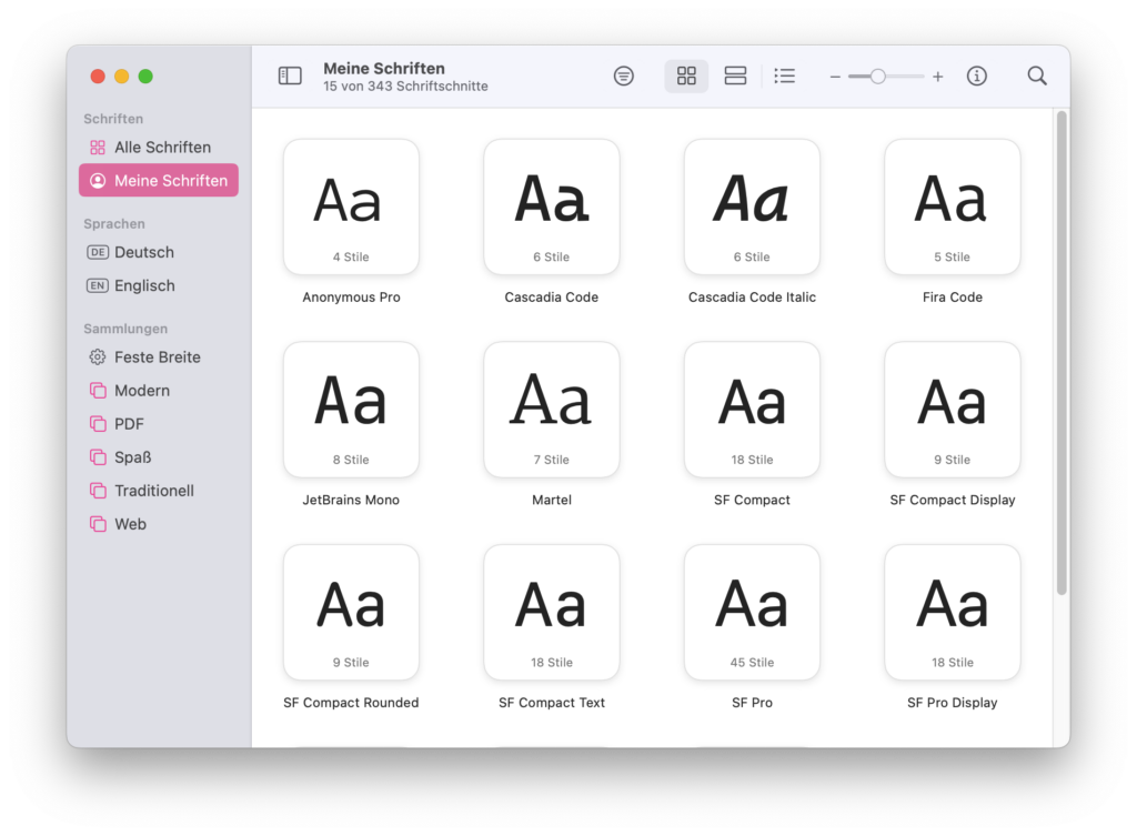 Schriftsammlung in macOS