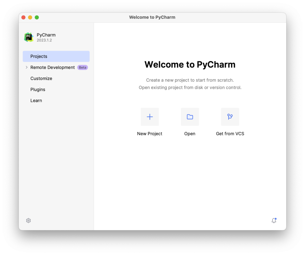 Welcome to PyCharm Window