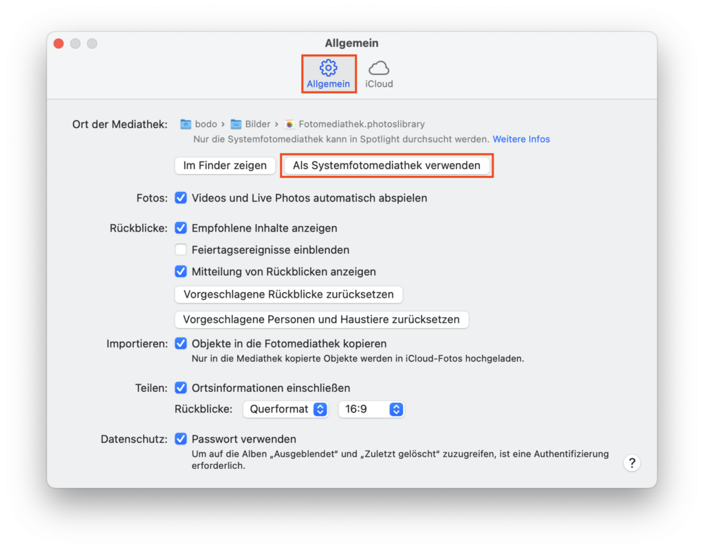 Systemfotomediathek in macOS festlegen