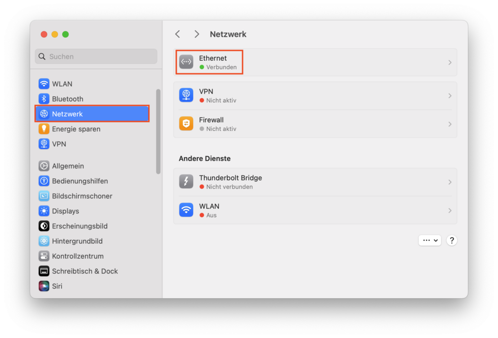 Netzwerk in macOS oeffnen