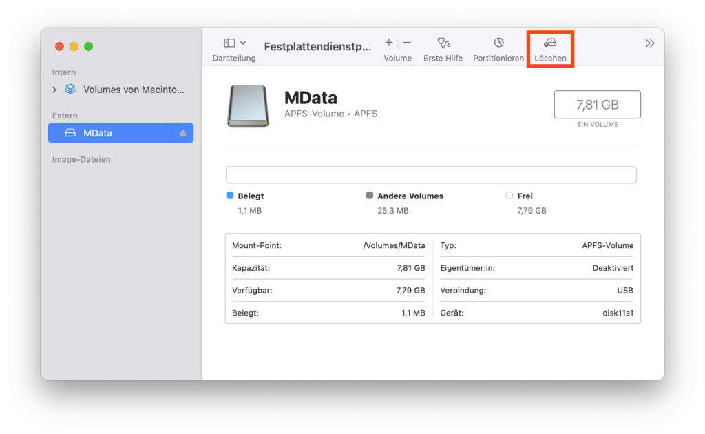 Datenträger in macOS löschen