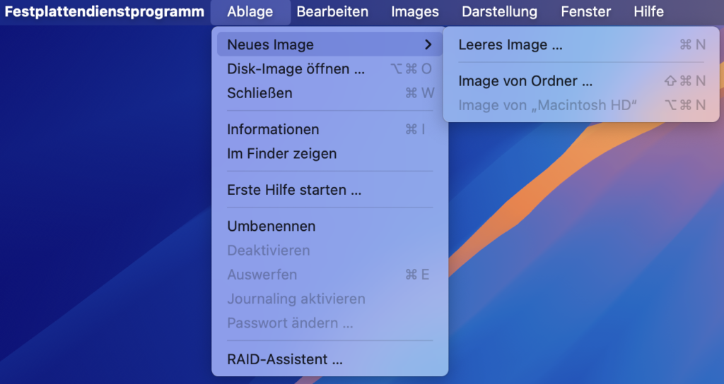 Neues leeres Image in macOS erstellen