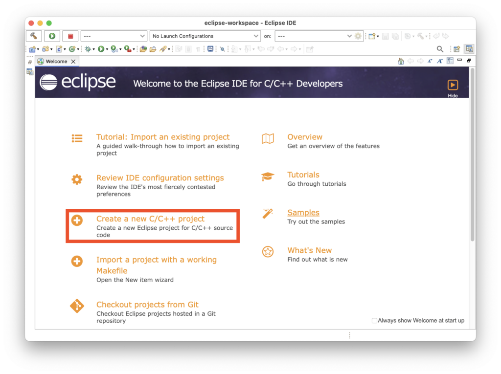 Create a new C/C++ project in Eclipse