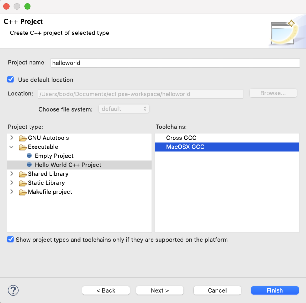 Create C++ HelloWorld project in Eclipse