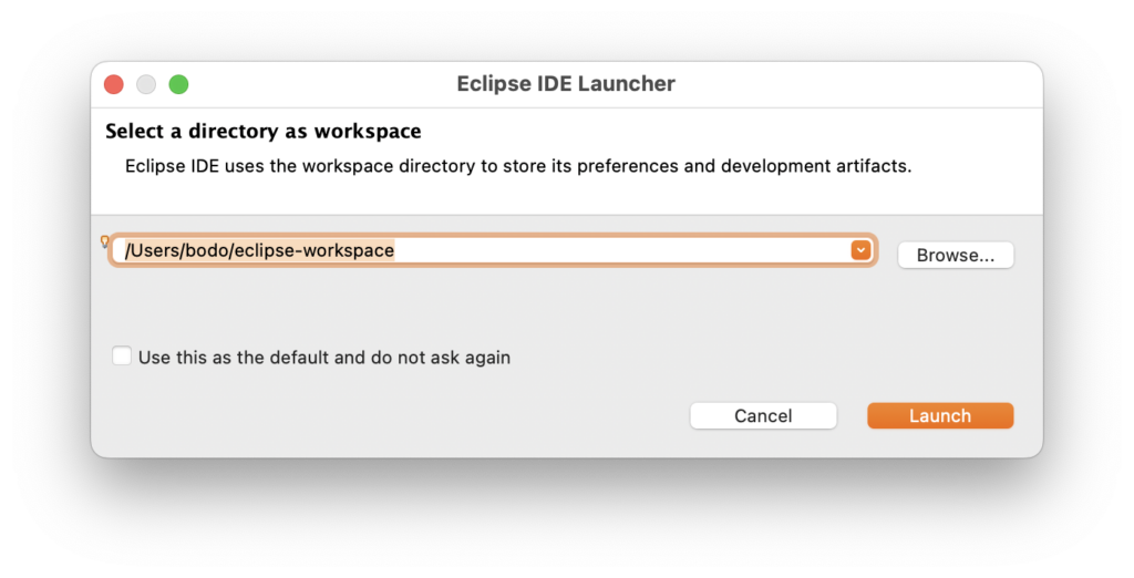 Create a directory as Eclipse workspace