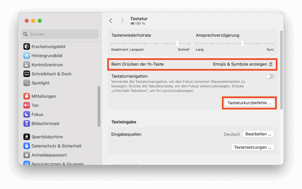 Tastaturbefehle in macOS konfigurieren