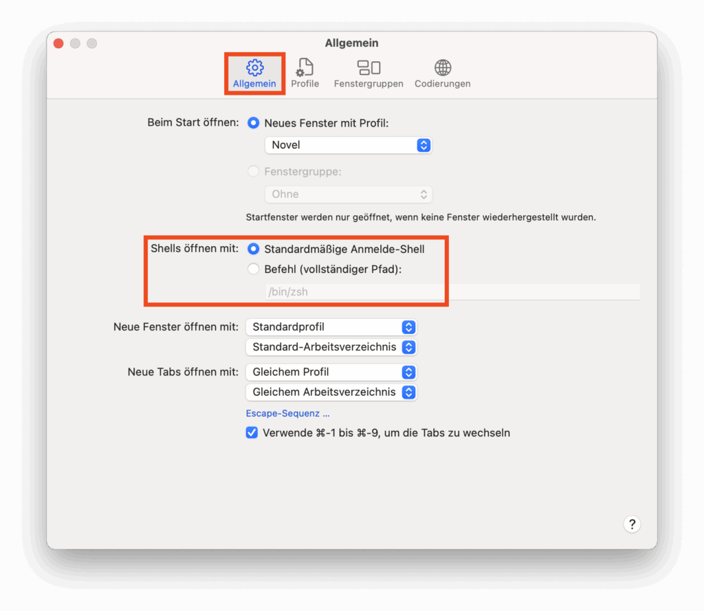 Shell für das macOS-Terminal definieren