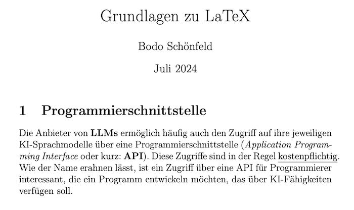 LaTeX-Dokument mit Titel und einem Abschnitt