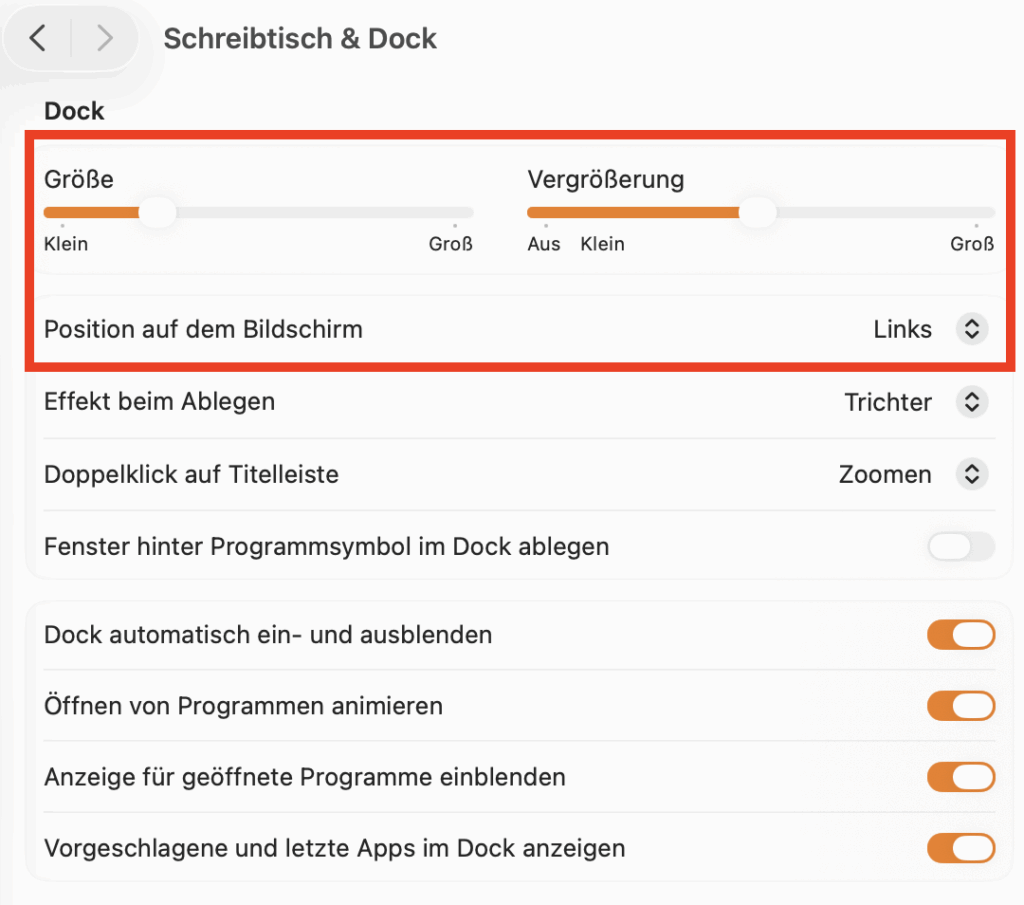 Groesse des macOS-Docks aendern