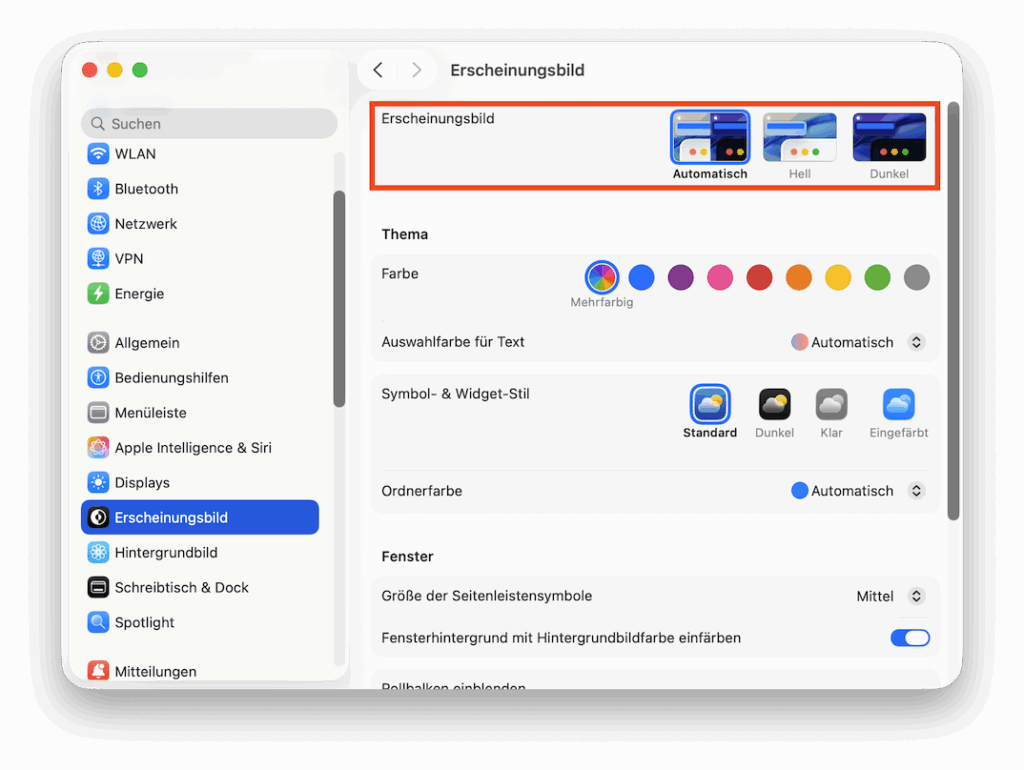 Erscheinungsbild in macOS 26 anpassen