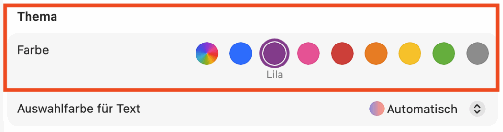 Farbe in macOS 26 wählen