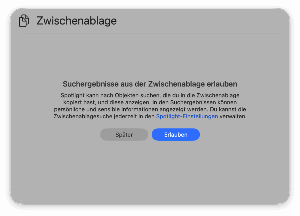 Suchergebnisse aus der Zwischenablage erlauben