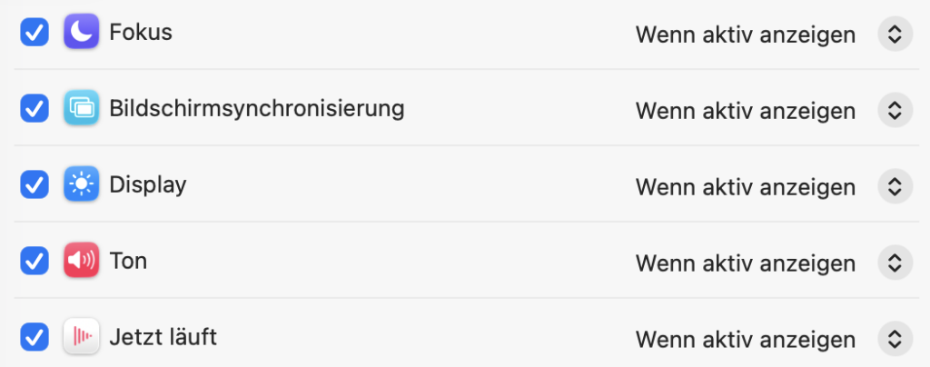 Steuerung wenn aktiv anzeigen