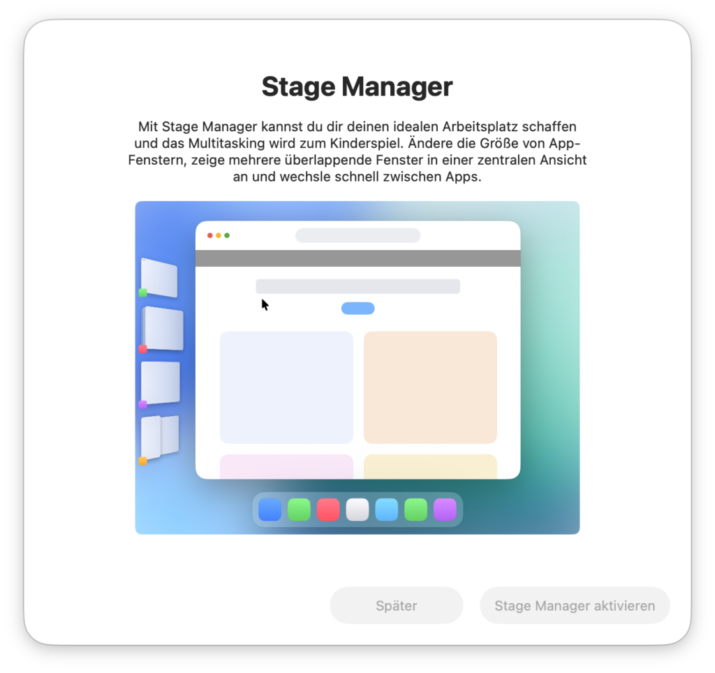Infofenster zum Stage Manager