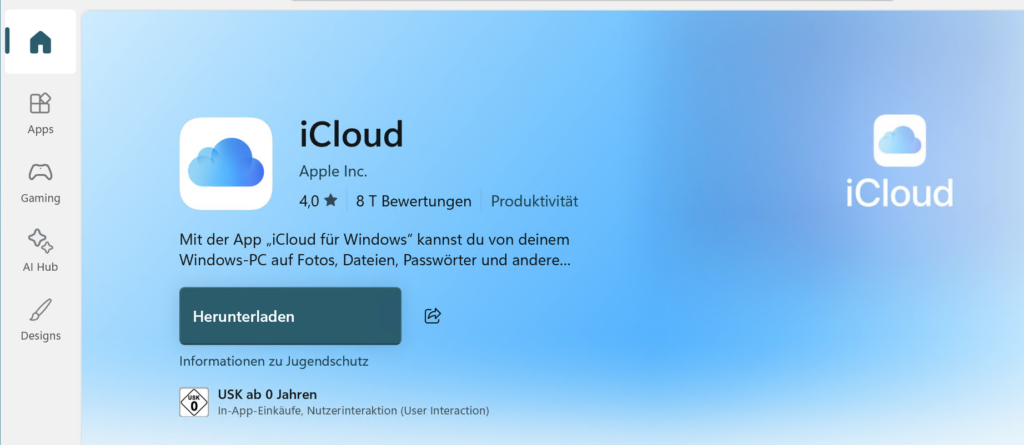 iCloud App im Microsoft Store