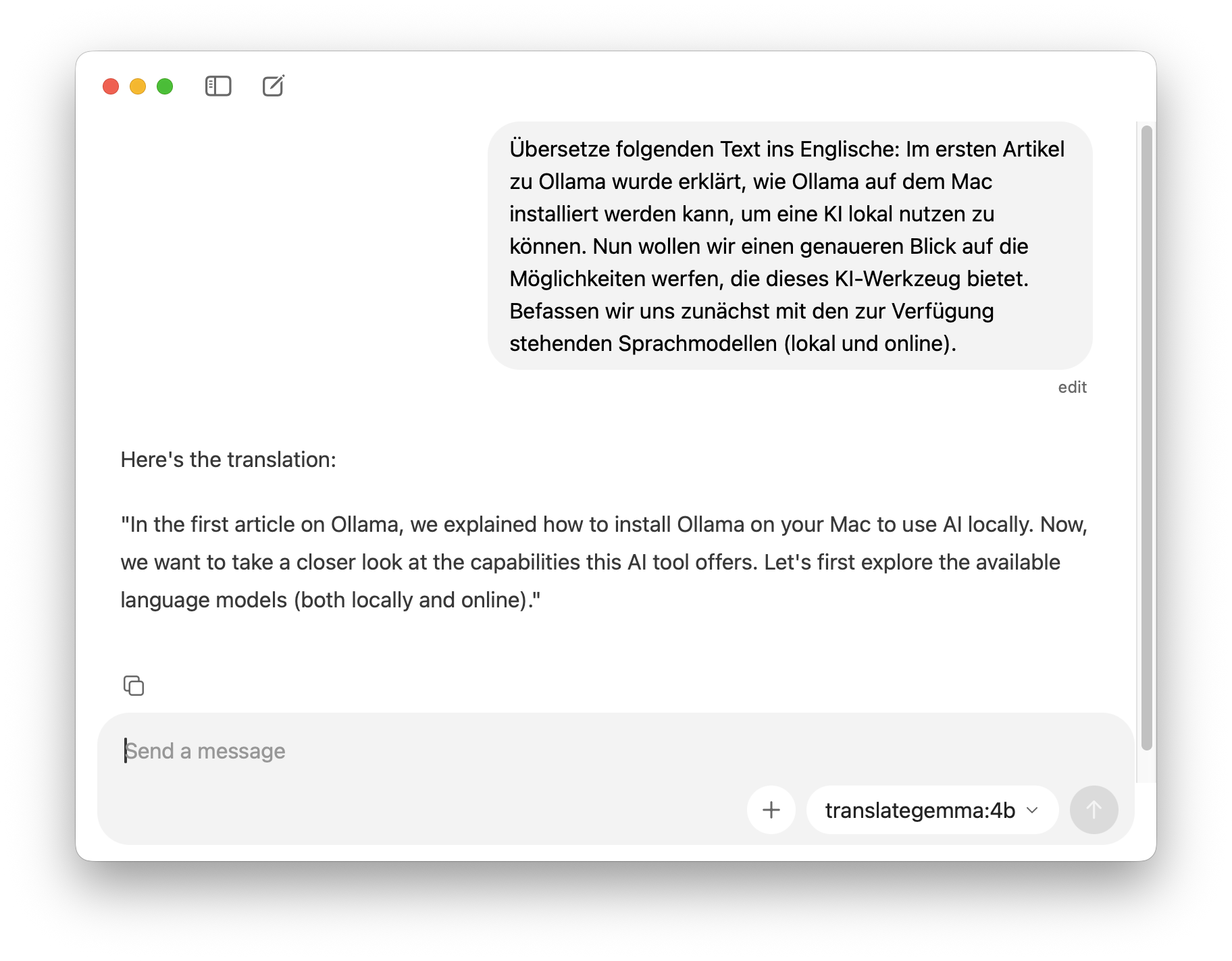TranslateGemma in Ollama nutzen