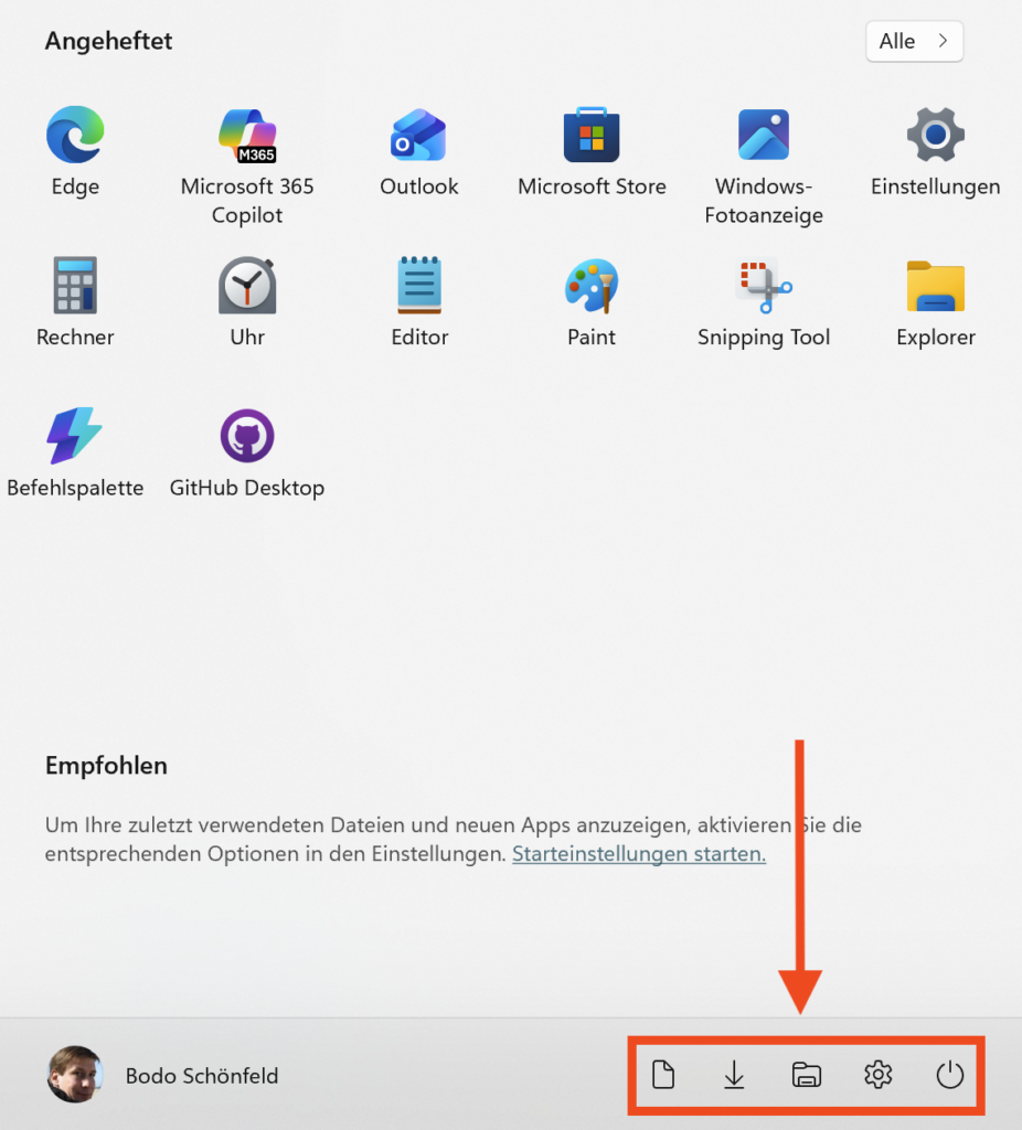 Symbole im Startmenue von Windows 11 anzeigen