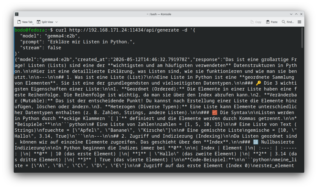 Use curl to send a question to Ollama
