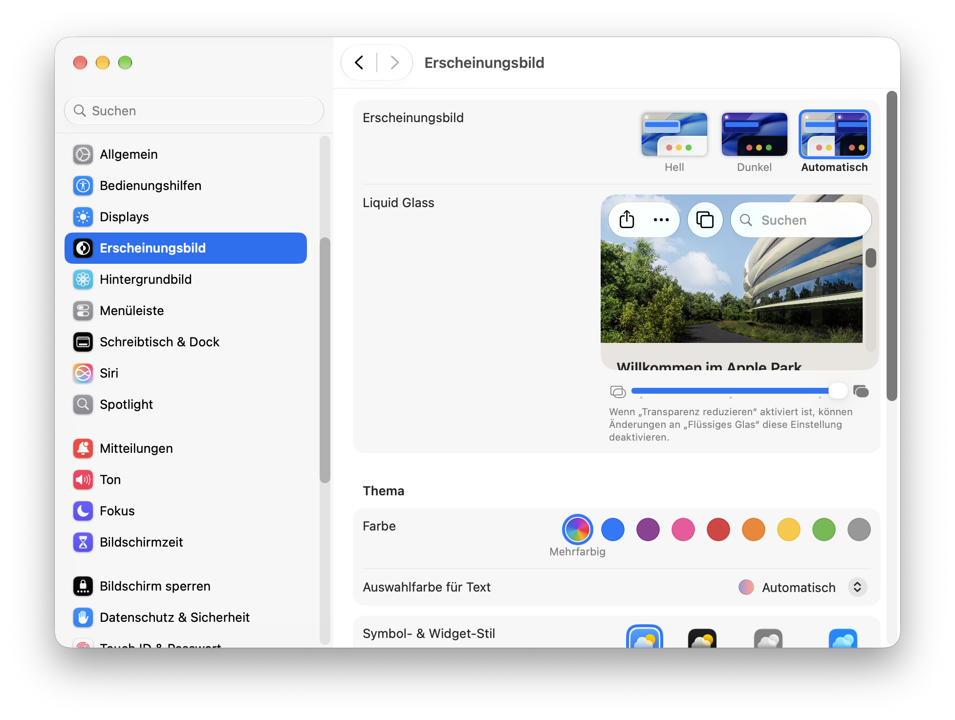 Erscheinungsbild von macOS 27 konfigurieren