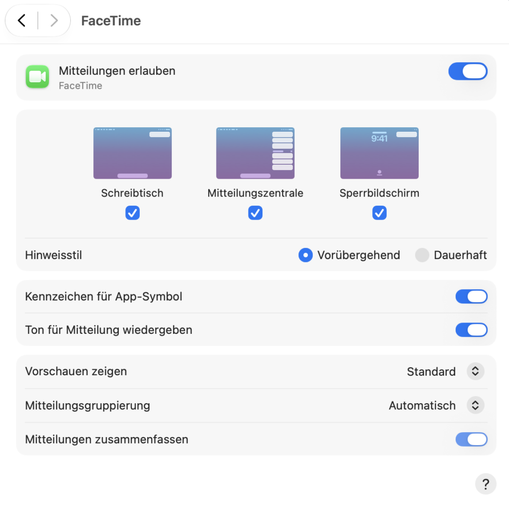 FaceTime-Mitteilungen in macOS anpassen