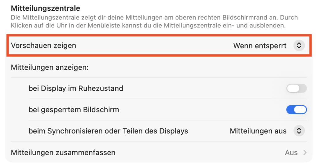 Vorschauen für Mitteilungen in macOS einstellen