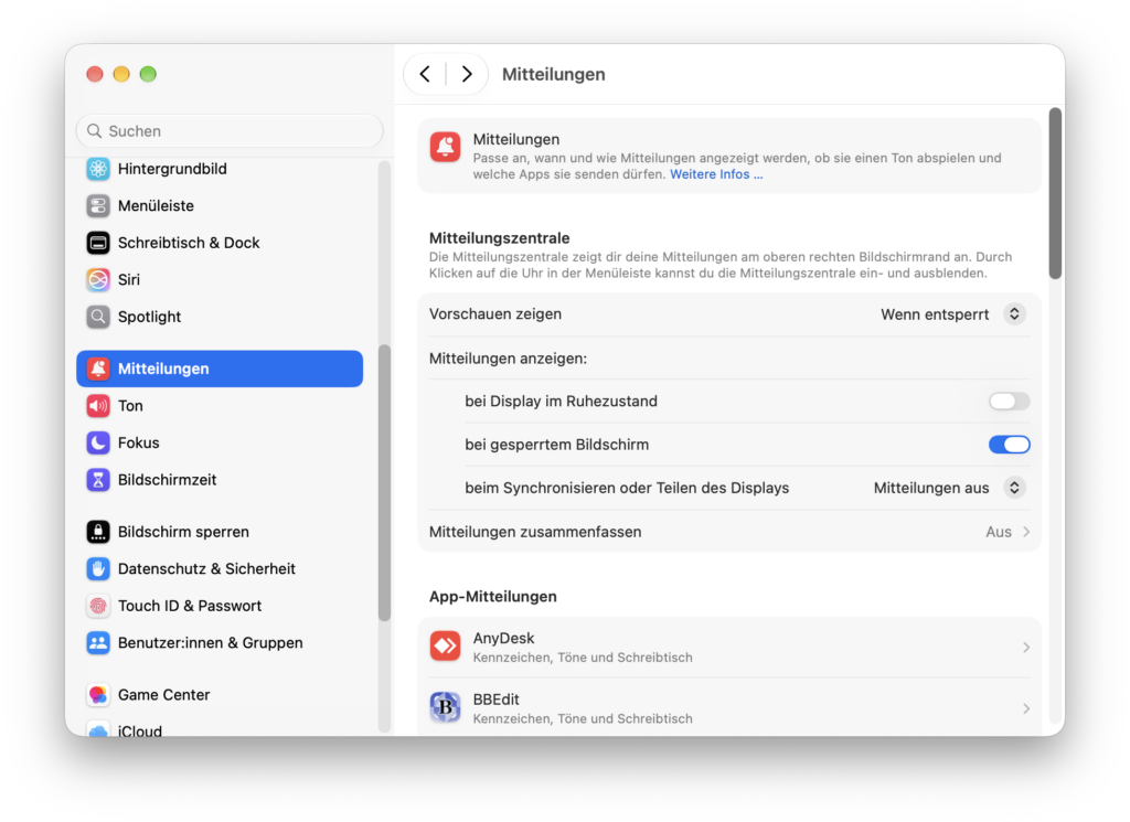 Mitteilungen in den macOS-Systemeinstellungen